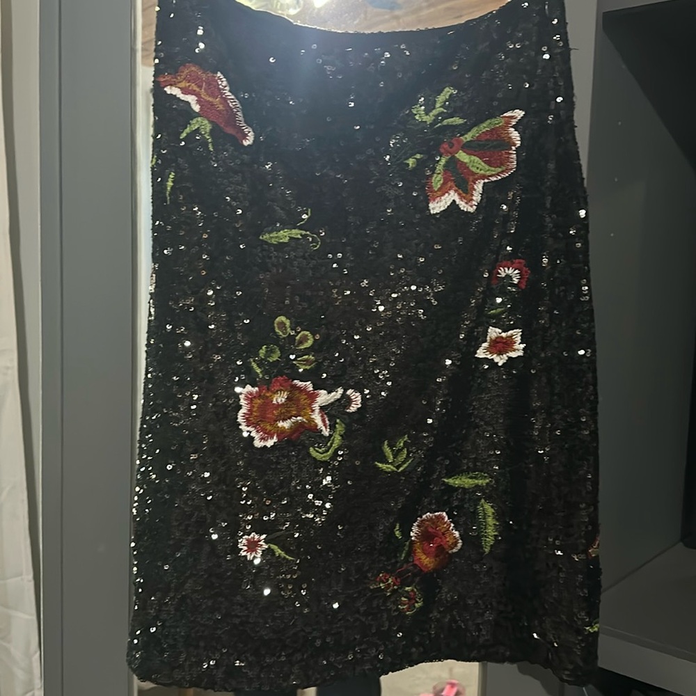 Maeve black sequin skirt with embroidery